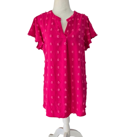 Merokeey Size Medium Vibrant Pink Short Sleeve Blouse - Picture 1 of 12